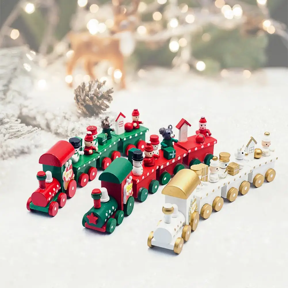 

Новый рождественский деревянный поезд, окрашенный дерево с рождественскими игрушками для детей, подарочное украшение, Рождественское укра...