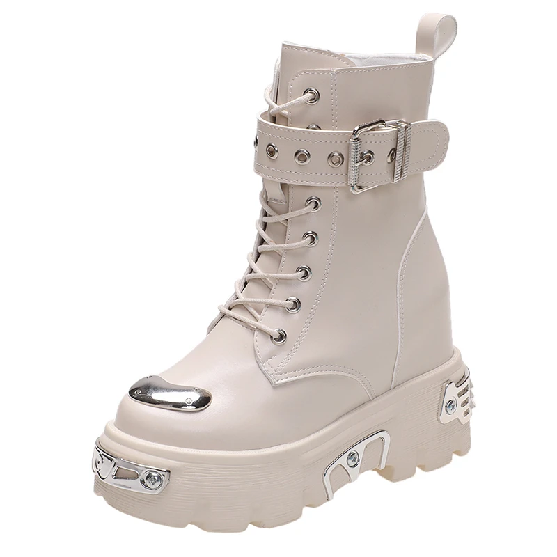 Женские сапоги панк до лодыжек с металлическим декором модные черные ботинки на