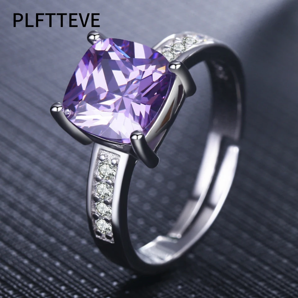Zircon Red Purple Stone Rings For Women Rose Gold Silver Color Open Adjustable Engagement Wedding Female Ring Fashion Jewelry | Украшения и