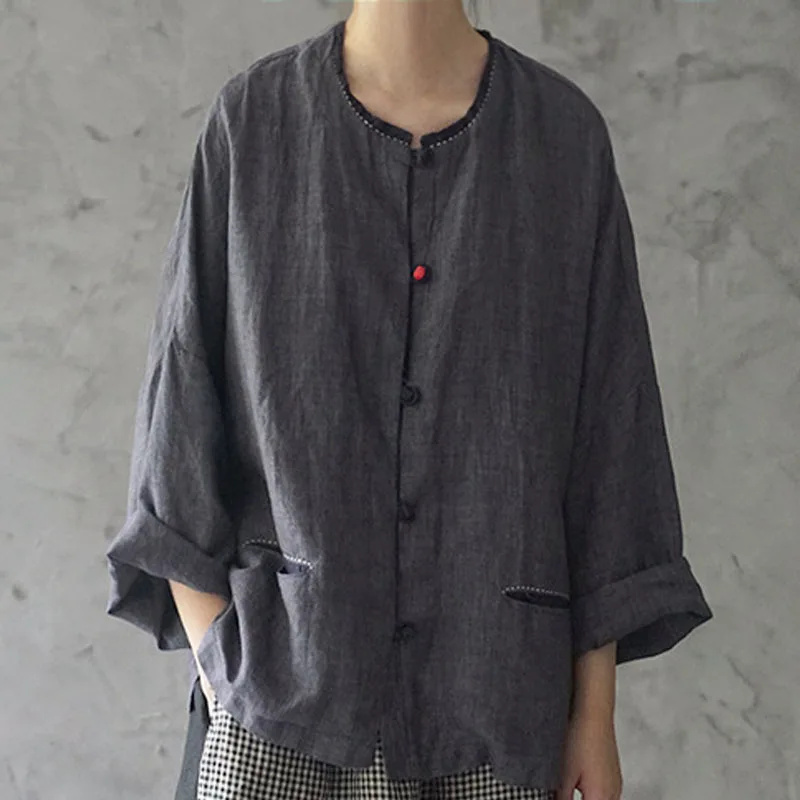 Новый хлопковый льняной кардиган с длинными рукавами и пуговицами Женский Топ 2019