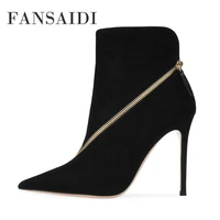 fansaidi winter pointed toe stilettos heels zipper high heels clear heels party shoes ankle boots ladies boots 43 44 45 46