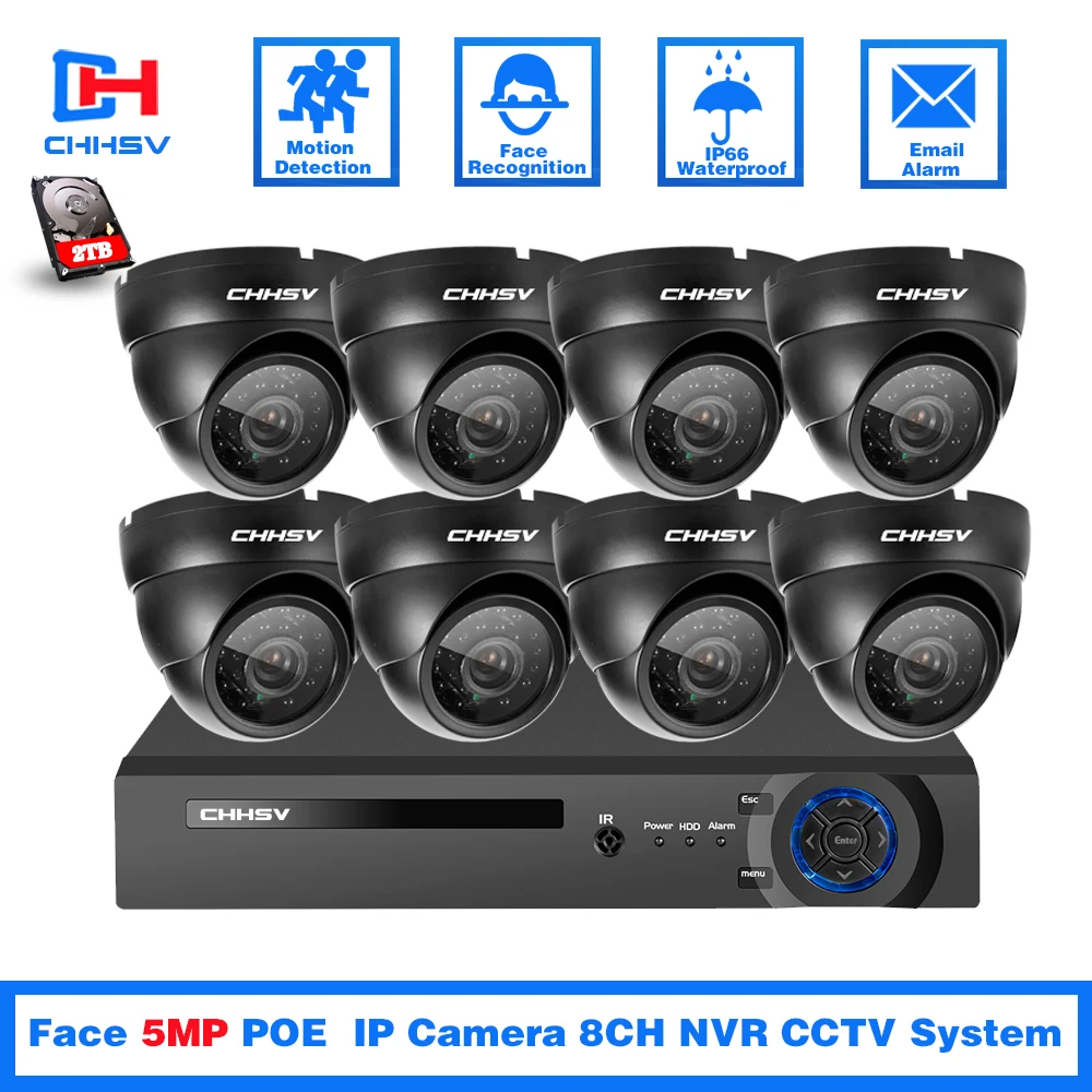 

Face Detection H.265 POE 5MP Video Surveillance Kit 8CH NVR CCTV System 5megapixels Weatherproof CCTV Security 5MP POE IP Camera