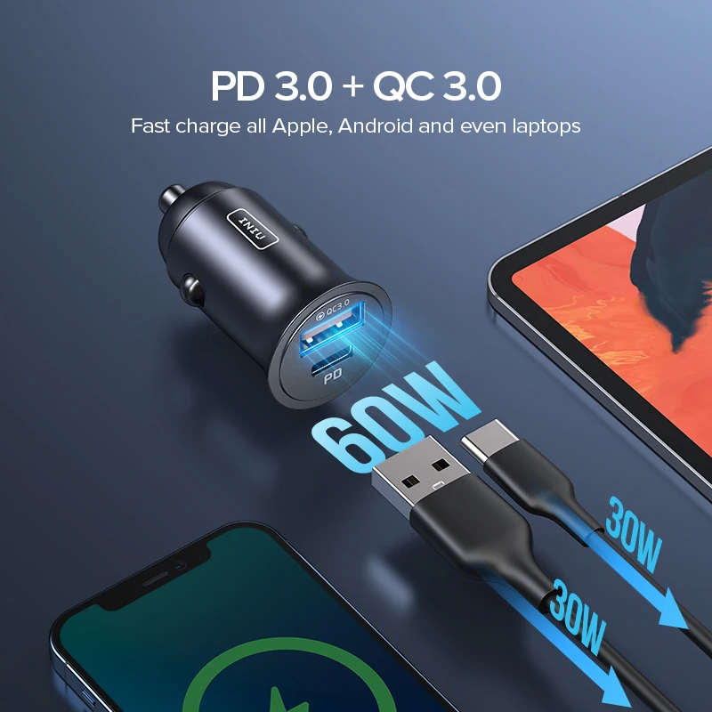 INIU 5A USB Автомобильное зарядное устройство с функцией быстрой зарядки 4 0 QC3.0 Тип C