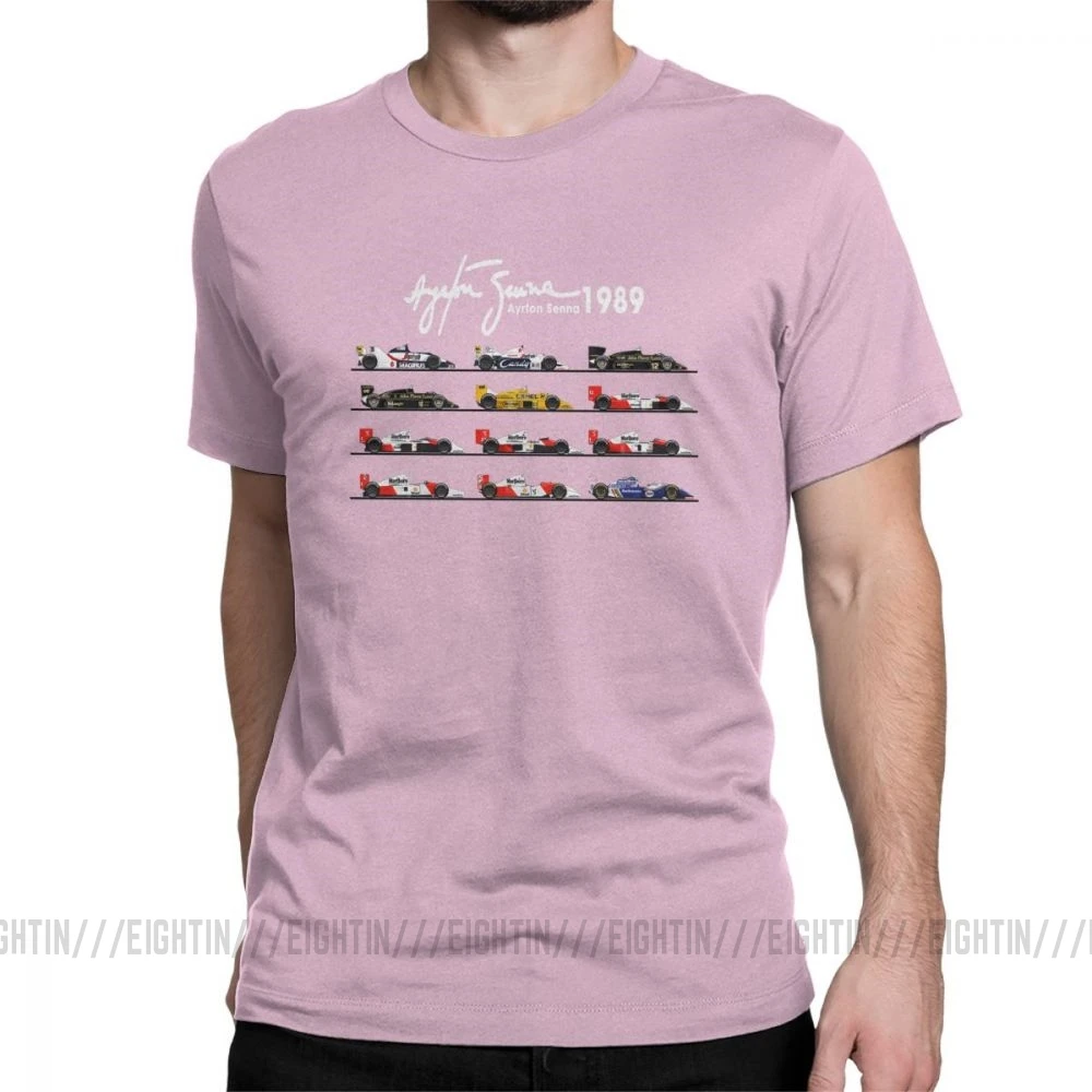 Мужская футболка с надписью «All The Cars Ayton Senna», «Formula 1», «Racing Car F1», топы с короткими рукавами и круглым вырезом, футболка из чистого хлопка, летние футболки - Цвет: Розовый