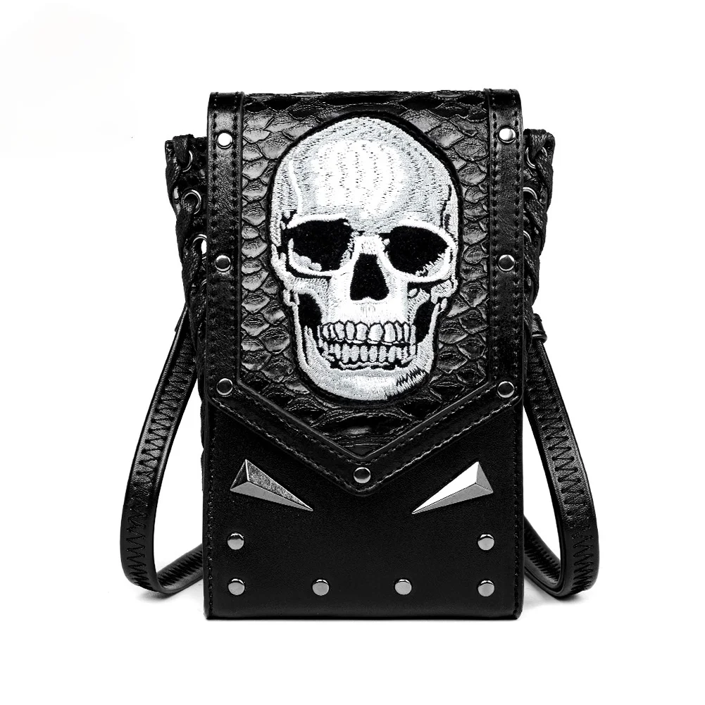 

Gothic Snake Pattern Phone Bag Woman Skull Motorcycle Bag Single Shoulder Messenger Bag Outdoor Skull 2021 Motorcycle Bag