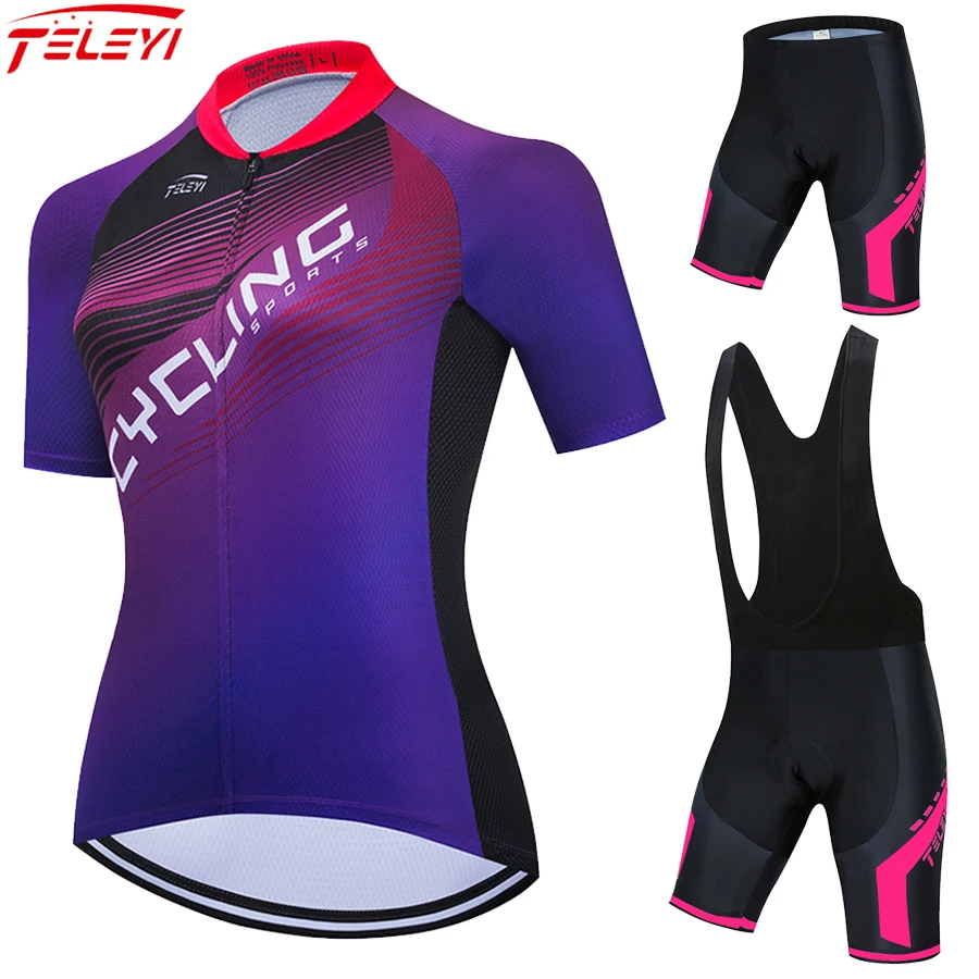 

TELEYI Pro Cycling Clothing Women Summer Bike Clothes Anti-UV Bicycle Wear Mountain Bike Jersey Kit Racing Cycling Jersey Set