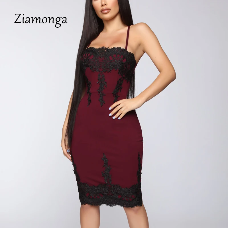 Ziamonga Elegant Lace Bodycon Bandage Dress Women Sexy Vestidos 2019 Summer Black Red Club Party Midi Pencil Dresses | Женская одежда
