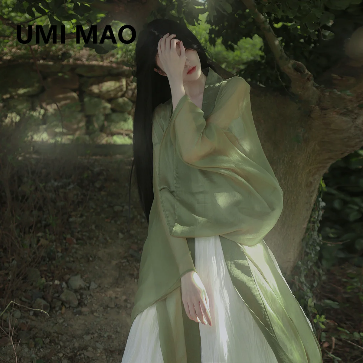

UMI MAO [Qi Guang] Summer New Style Chinese Tulle With Two-color Chinese Style Breathable Blackout Jacket Poncho Femme Cardigan