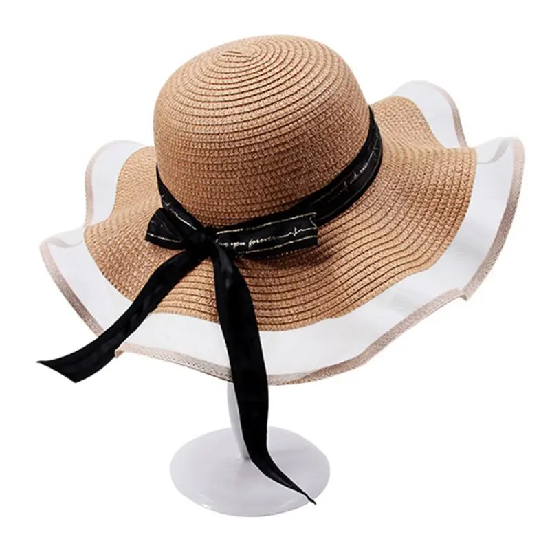 

New women casual holiday beach straw hat Floppy large brim panama cap Summer Girl lady Ribbon lace bow Sun hat gorros