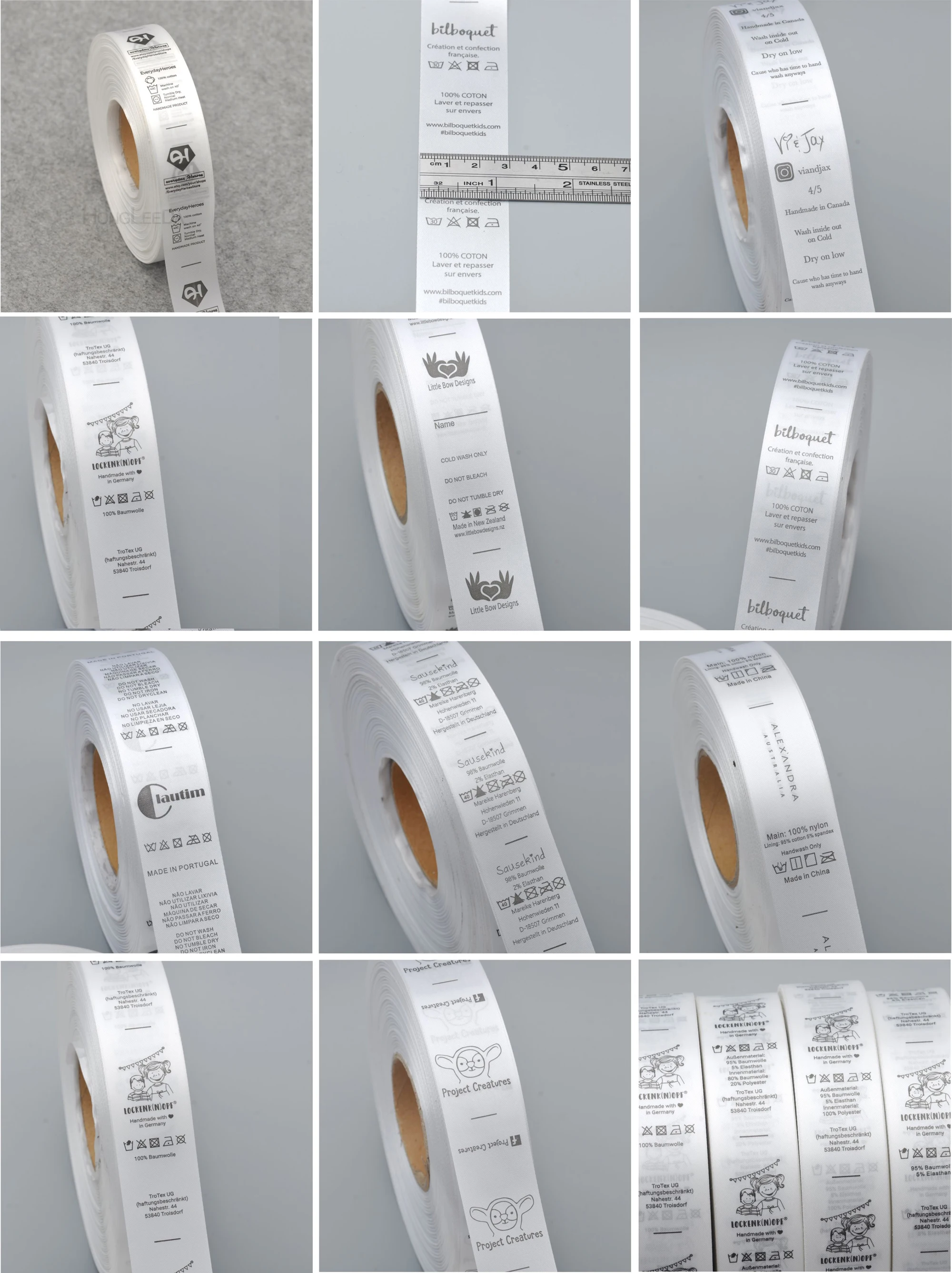 Description Picture 3 of itemWidth 30mm Custom Made Design White Garment Washing Instructions Care Label Satin Clothing Size Tags Washable Labels in roll