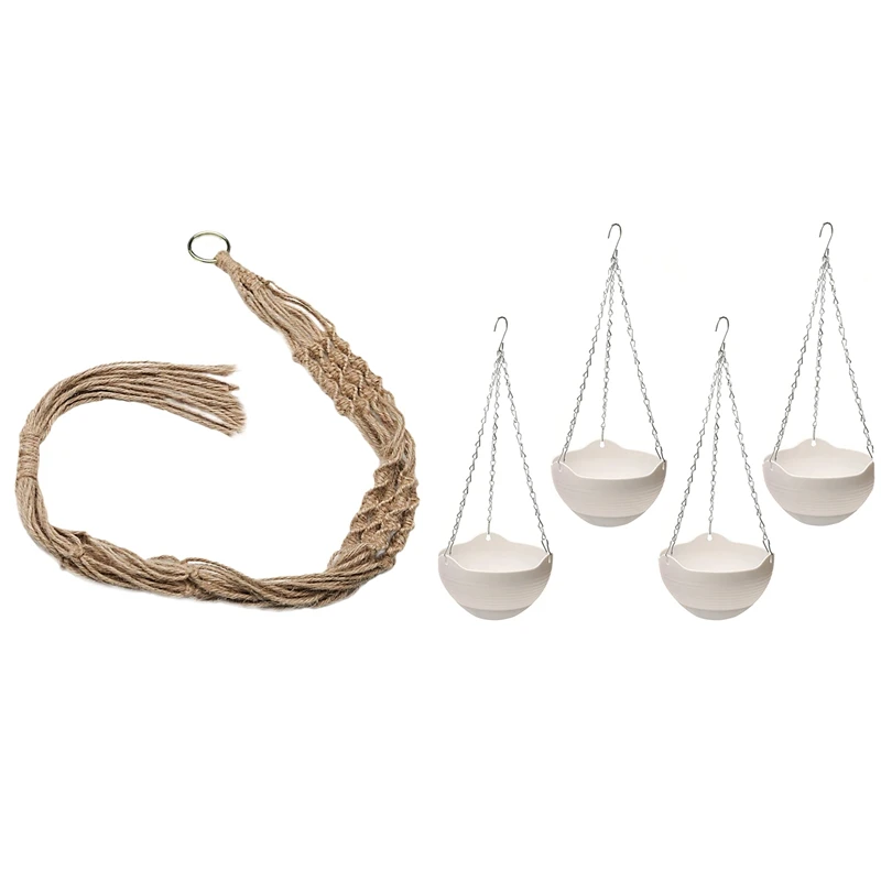 

2PCS Macrame Plant Hanger Indoor Outdoor Hanging Planter Basket Jute Rope With 4PCS Hanging Planters