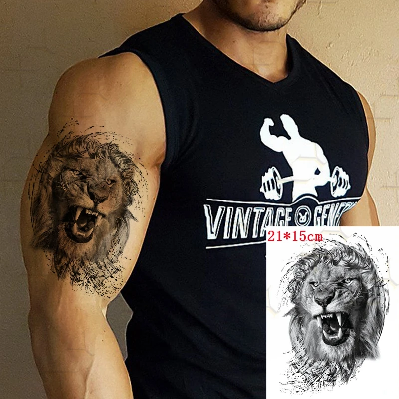 

Waterproof Temporary Tattoo Sticker Lion Clock Gear Flash Tattos Tiger Peony Leaf Animal Body Art Arm Fake Tatoo Women Men