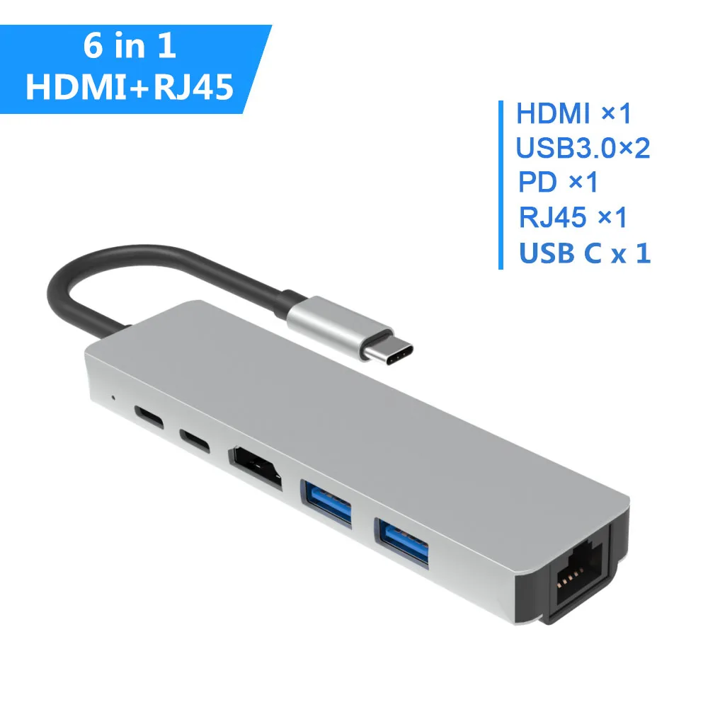 8in1 USB c концентратор thunderbolt 3 Тип c к HDMI 4 к UHD 87 Вт PD Быстрая зарядка USB3.0 концентратор 1000 Мбит/с конвертер передачи Тип c адаптер - Цвет: 6in1