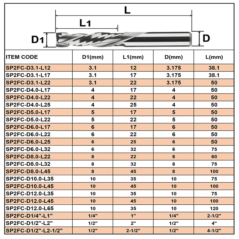 

5pc/lot Milling Cutter Woodwork UP DOWN Cut 2 Flutes Spiral Carbide Milling Tool CNC Router Bit Compression Wood End Mill Cutter
