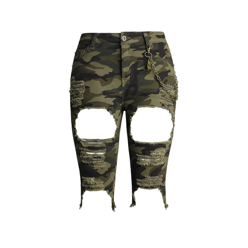 

flower street snap model of elastic cultivate morality camouflage women's denim high waist pants in the hole in jeans