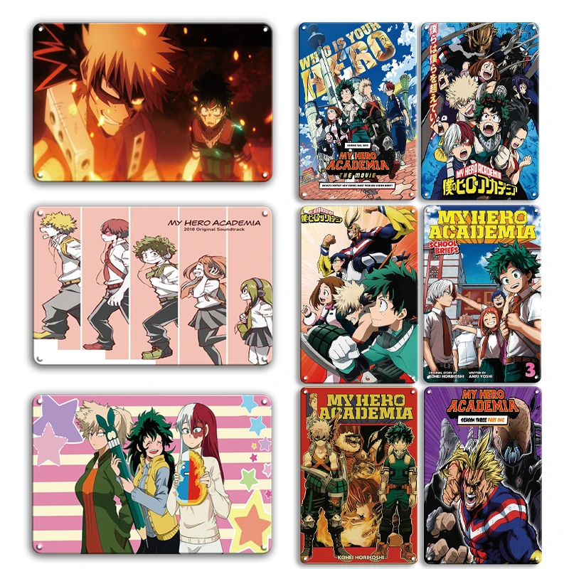 Винтажный металлический постер моя геройская академия жестяной знак японское
