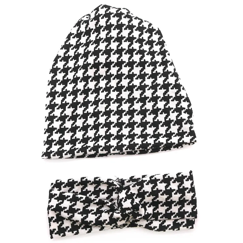 Women Black&white printing Slouchy Beanies hats new Soft Women Houndstooth headbands Men Women Knit caps baggy hats Dropshipping