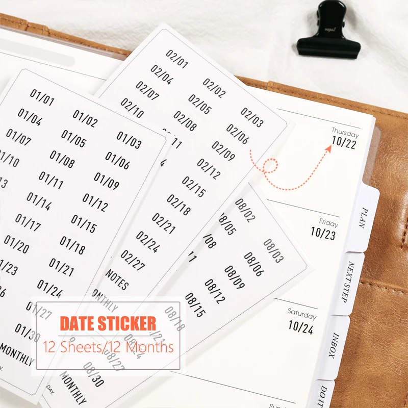 

MyPretties 12 Sheets/Set Date Stickers for Yearly Use Schedule Deco Functional Planner Stickers Stationery Stickers N.1332