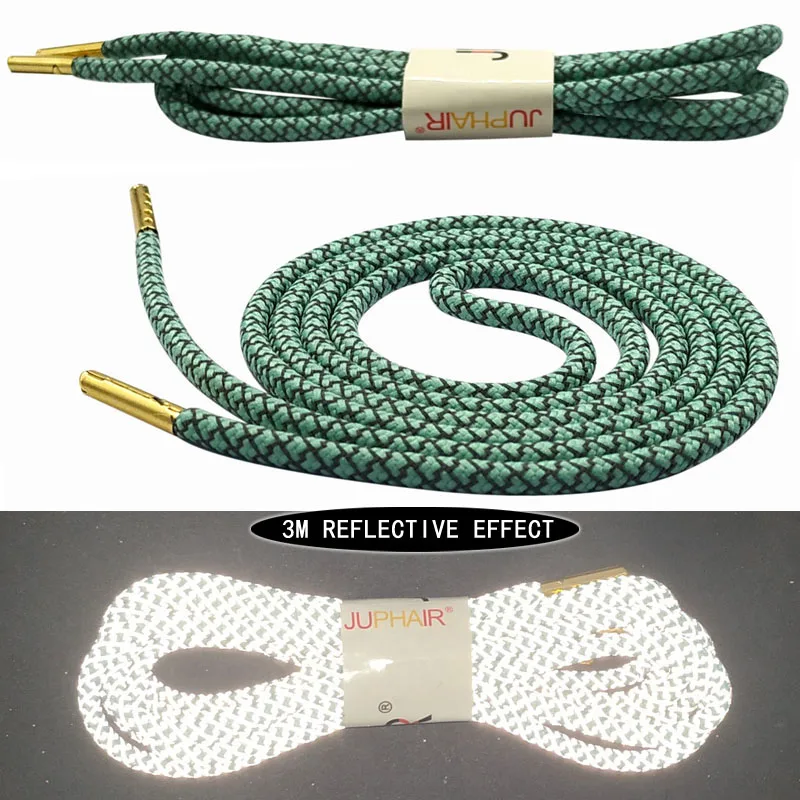 04 Light Green Juphair 60-160 см золотистого цвета с металлическим наконечником с фактурой спортивные шнурки 3м Reflective круглые шнурки для ботинок флуоресцентные шнурки для кроссовок веревка для шнурков - Цвет: 04 Light Green