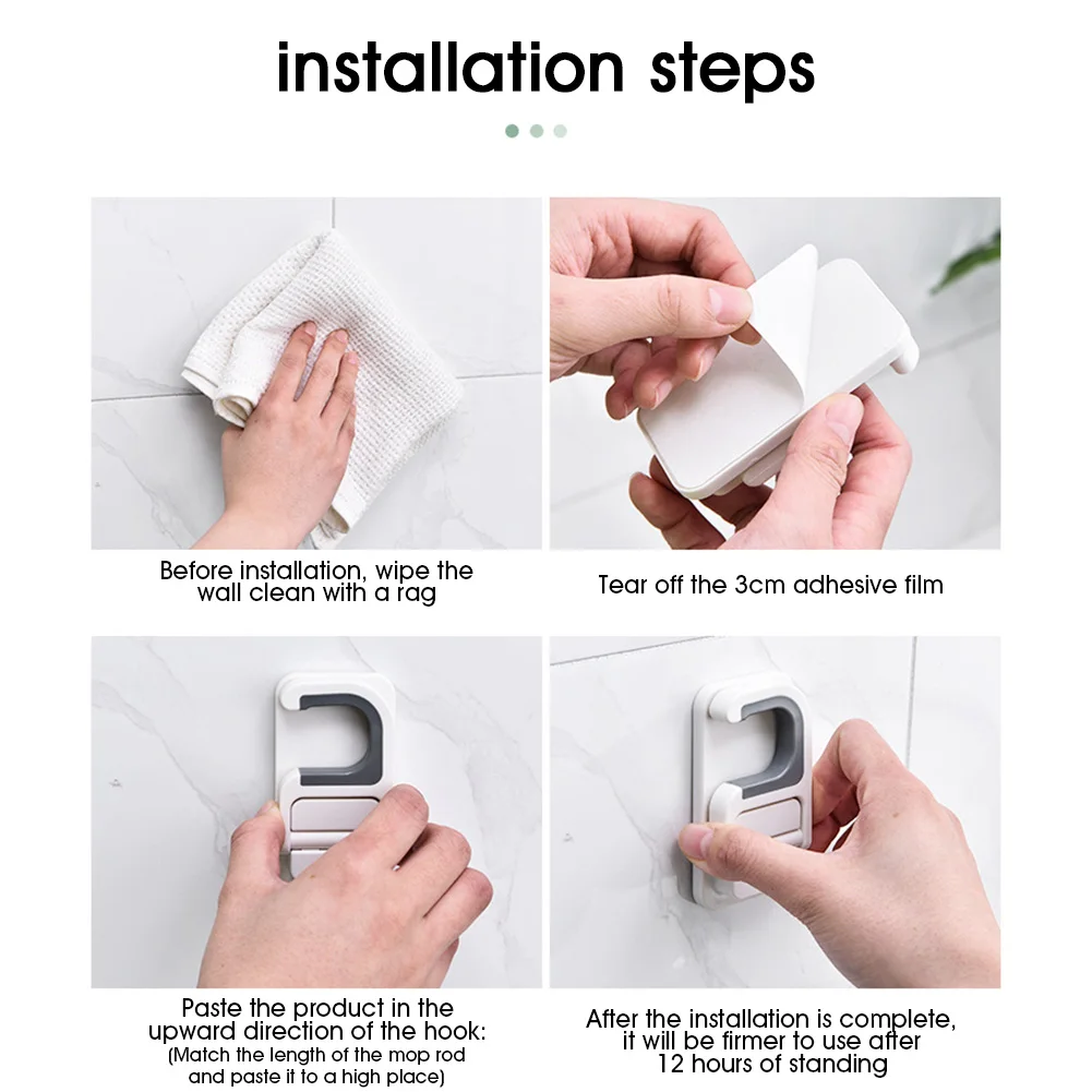 

Mop Broom Holder Non-Slip Folding Wall Hook Folding Mounted Kitchen Bathroom Laundry Room Organizer Home Storage Rack