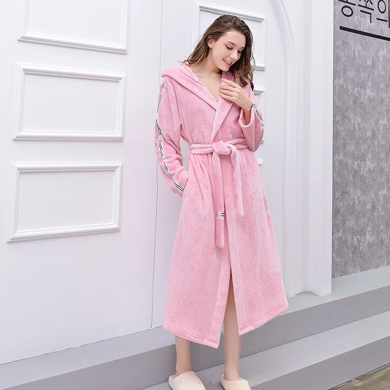 Hat pink Мужской зимний халат размера плюс, длинный уютный фланелевый Халат, кимоно, теплый банный халат из кораллового флиса, ночной меховой халат, женский халат, одежда для сна - Цвет: Hat pink