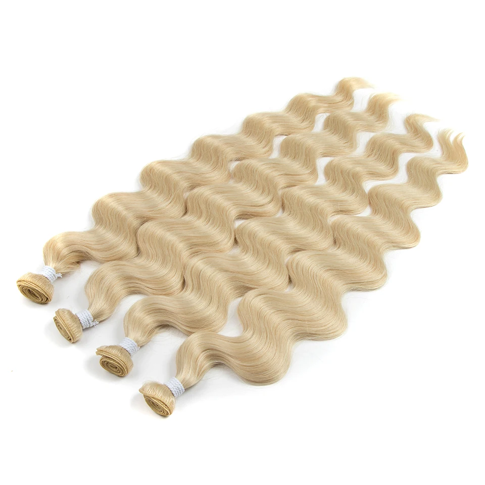 Synthetic Body Wave Ponytail Women‘s Hair Bundles 26 Inch Soft Long Hair Extensions Synthetic Weave Ombre Brown 613 Blonde 100g