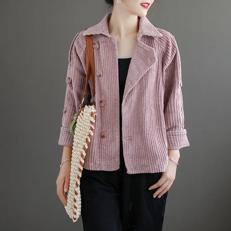 Corduroy Autumn New Retro Long Sleeve Coat Short Coat Single-breasted Casual Coat for woman jean jacket denim jacket A0B2Z40