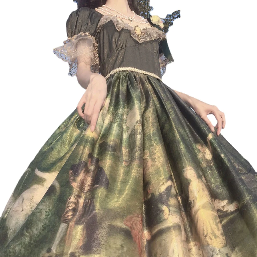 

Women Sweet Lolita Op Dress Victorian Vintage Palace Forest Dancing Party Princess Dresses Girls Chic Lace Ruffles Fairy Dress