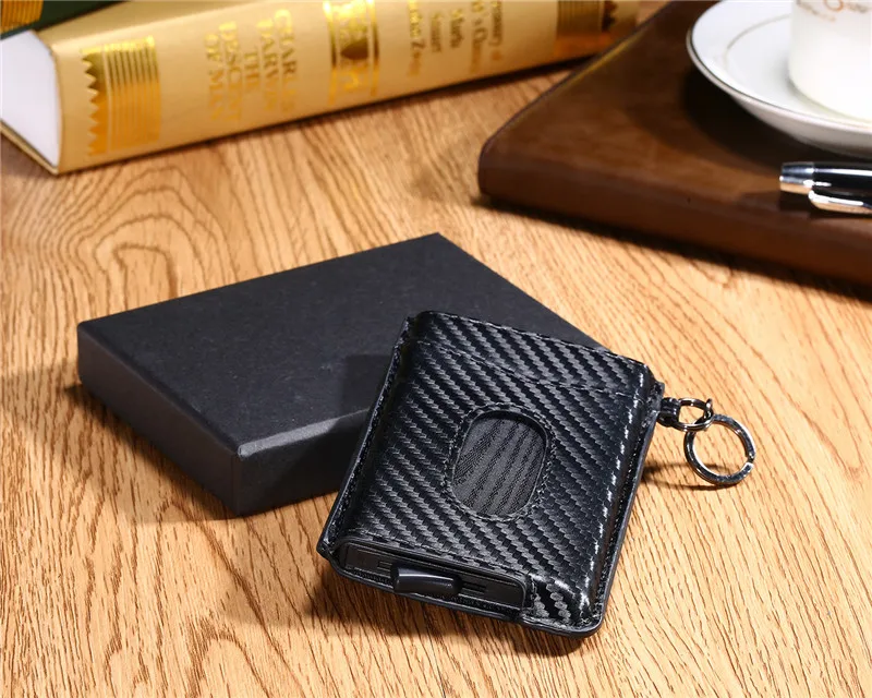 Bisi Goro RFID Блокировка кредитный держатель для карт Anit-theft кошелек карта для мужчин и женщин автоматический всплывающий Чехол для карт кожаный держатель для ID