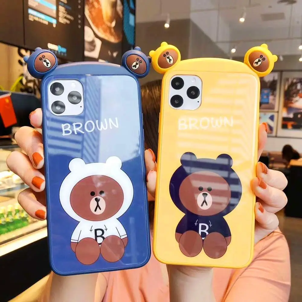 Закаленное стекло чехол для iphone 11 X XR XS Pro Max мультяшный медведь телефона SE 8 7 Plus 2020