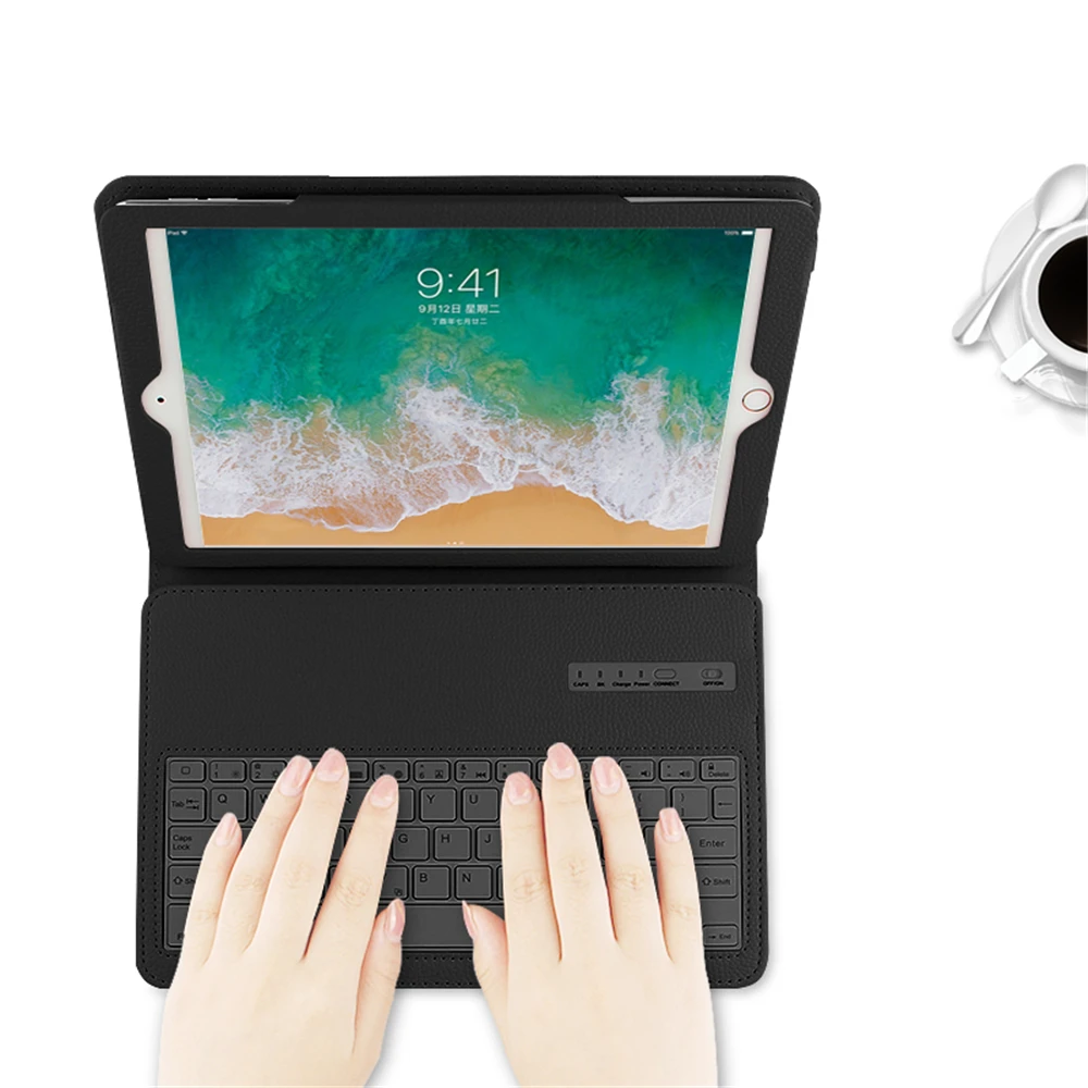 Чехол с клавиатурой для iPad Pro 12,9, чехол для планшета, чехол Litchi из искусственной кожи, чехол-книжка со съемной клавиатурой Blutooth