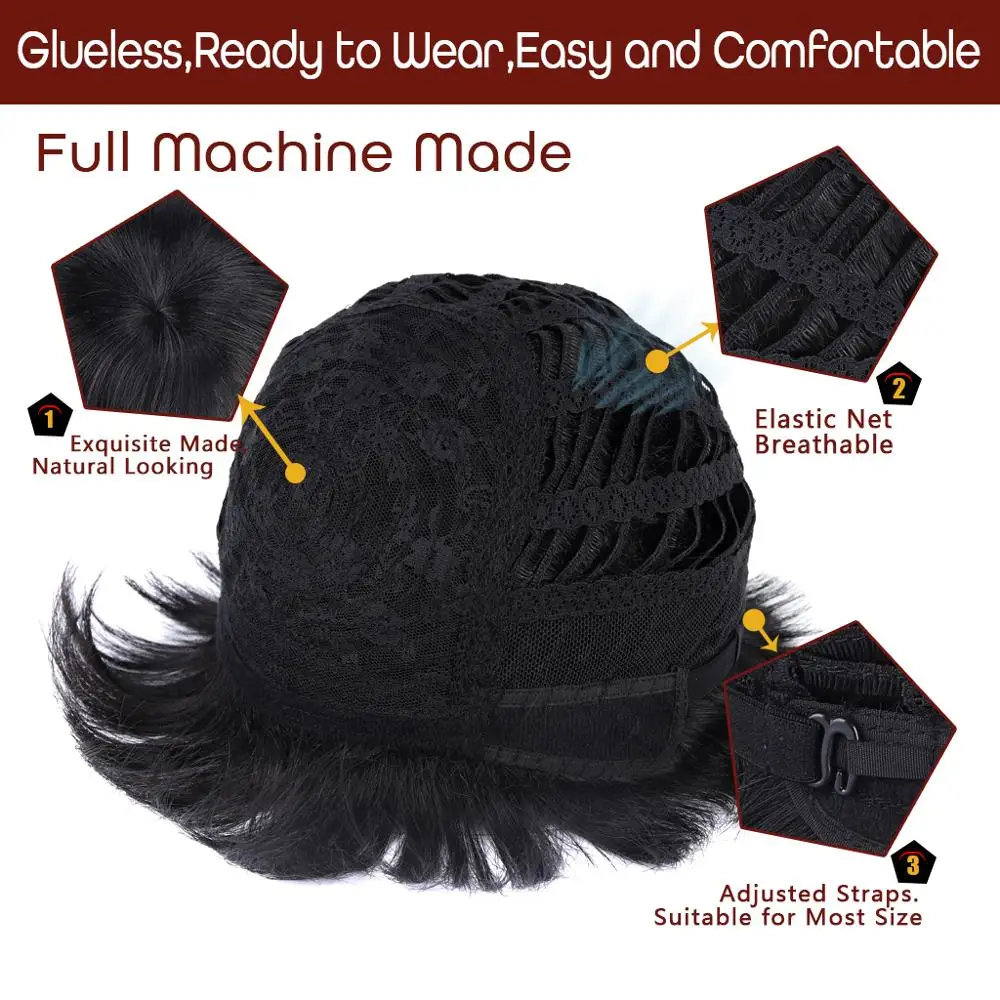 

Wig Short Bob Pixie Cut Wigs Brazilian Remy Hair Wigs Full Machine Made With Bangs Pixie Cut WigsFor Black Women Human Hair Wigs