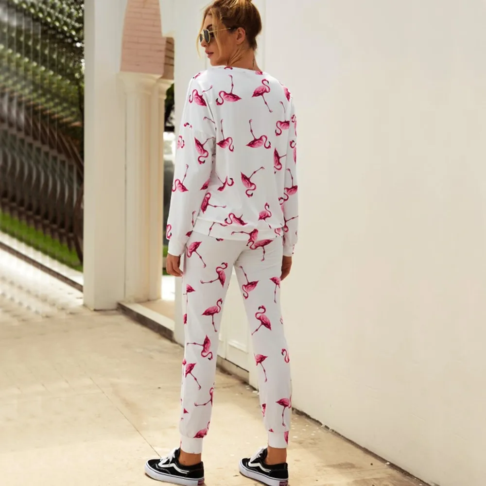 

Hot Sale Spring Fall Fashion Floral Print Long Sleeve Pullover Tops + Double Pocket Pencli Trousers Two-piece Sets Women 2020