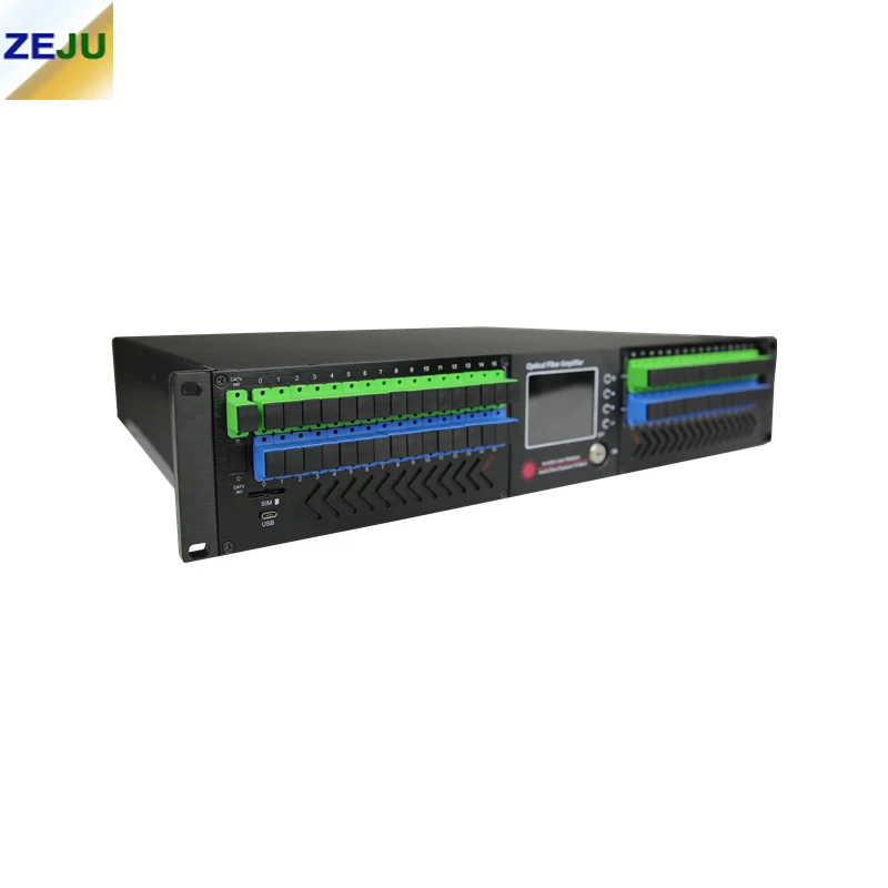 High Power 32 PON EDFA FTTH SC/APC UPC 2U CATV Network 32 Ports 23dbm WDM Optical Fiber Amplifier With English Web Management