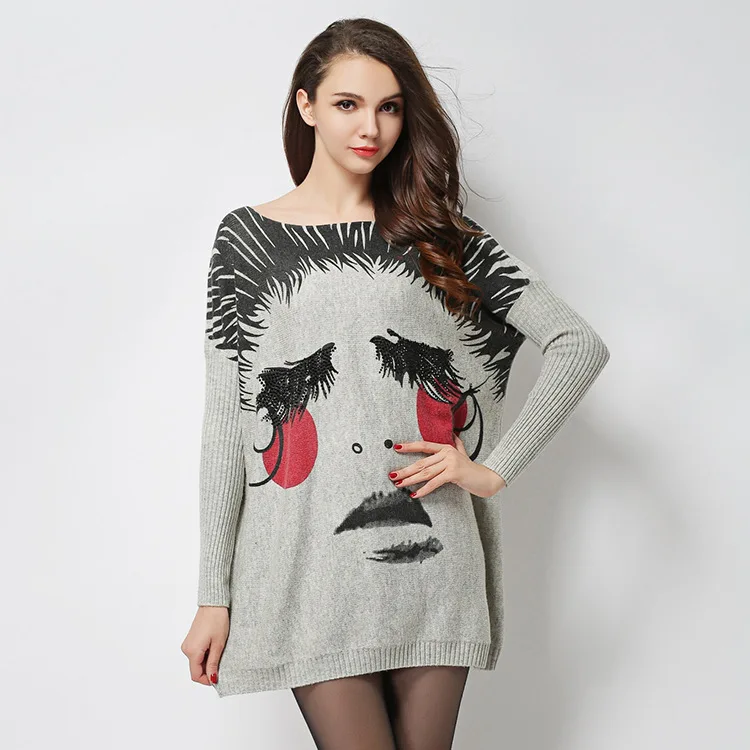 ZYFPGS 2019 мультфильм грустно выражение свитер для Для женщин пуловер модная