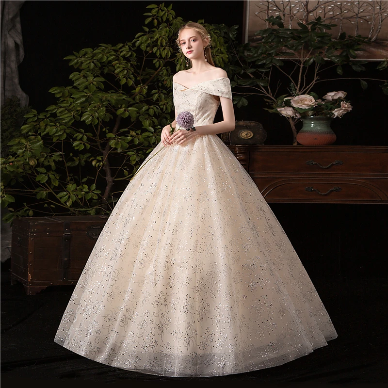 Романтическое Простое Элегантное кружевное свадебное платье цвета шампанского