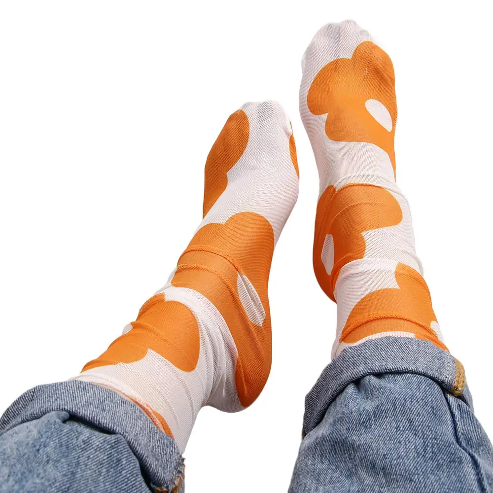 Милые носки из сетчатой пряжи с цветочным принтом для девочек кавайные в