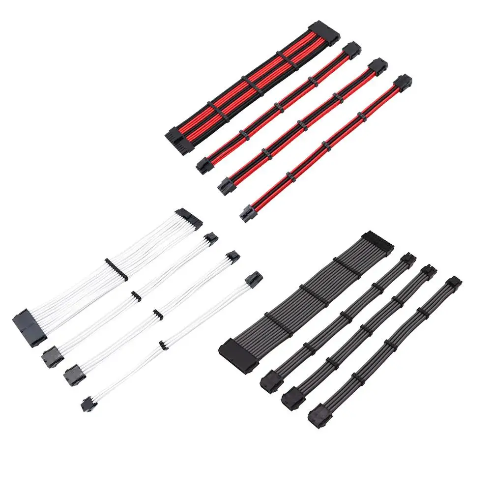 1Set Basic Extension Cable Kit 30cm ATX PC GPU CPU 24-PIN 8-PIN 6PIN 4+4PIN Power Supply Sleeved Wire Computer Connectors