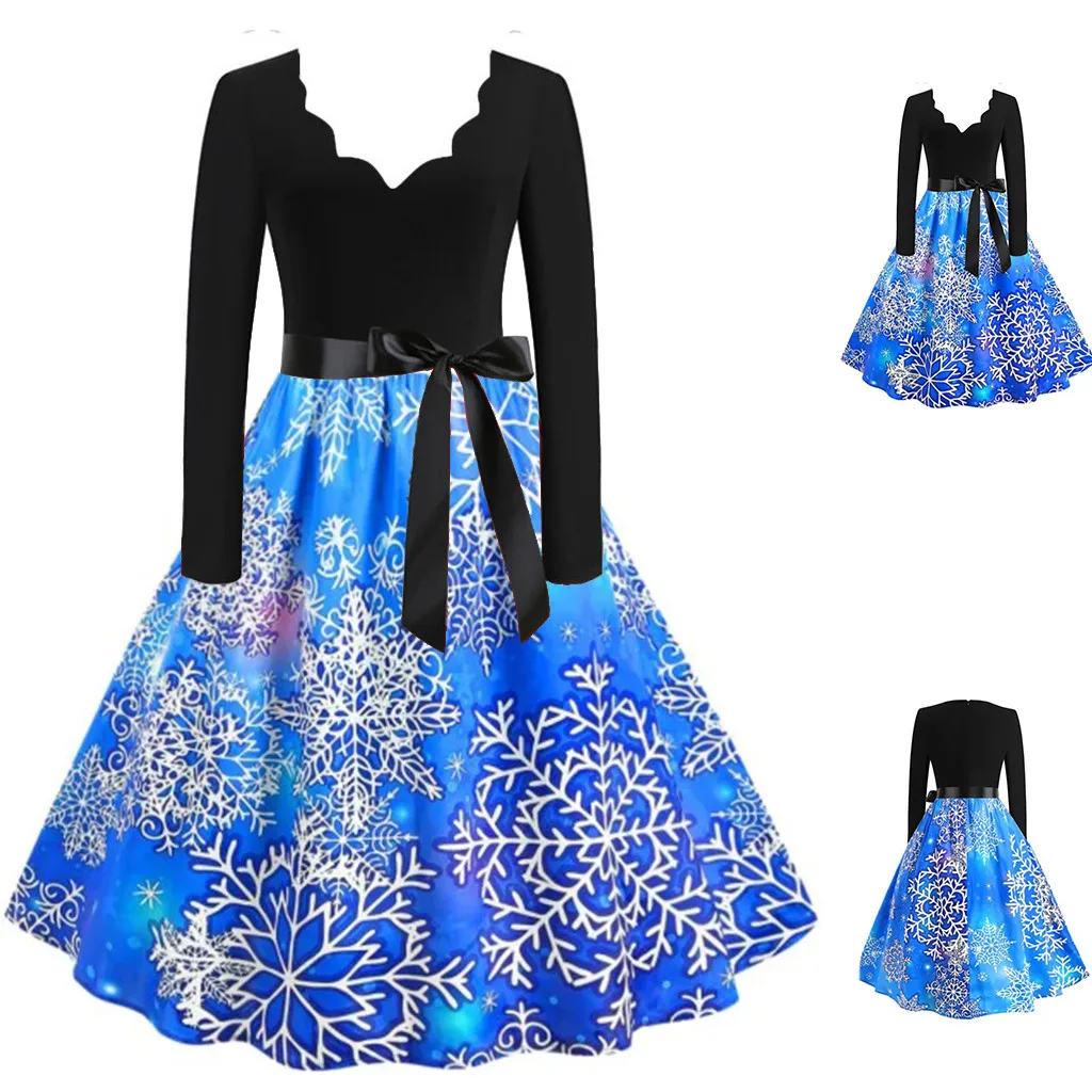 Платье женское с длинным рукавом Рождественский принт музыкальных нот винтажное