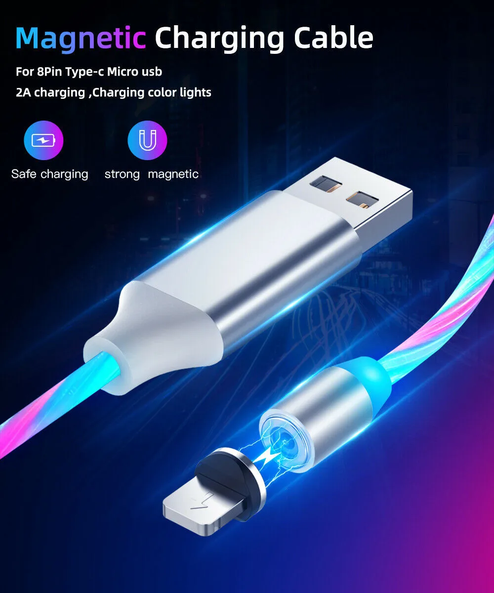 Магнитный зарядный кабель светодиодный светильник Micro USB шнур Быстрая Зарядка