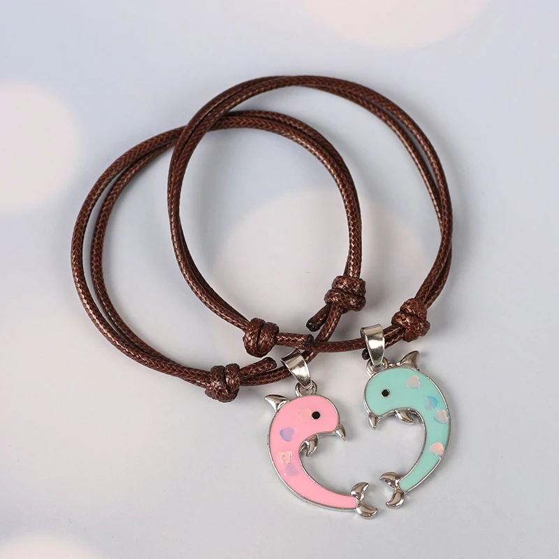 2 Pieces / Set Of Good Friends Series Fashion Ladies Bracelet Blue Pink Animal Dolphin Alloy Pendant Couple Jewelry Simple Gift | Украшения