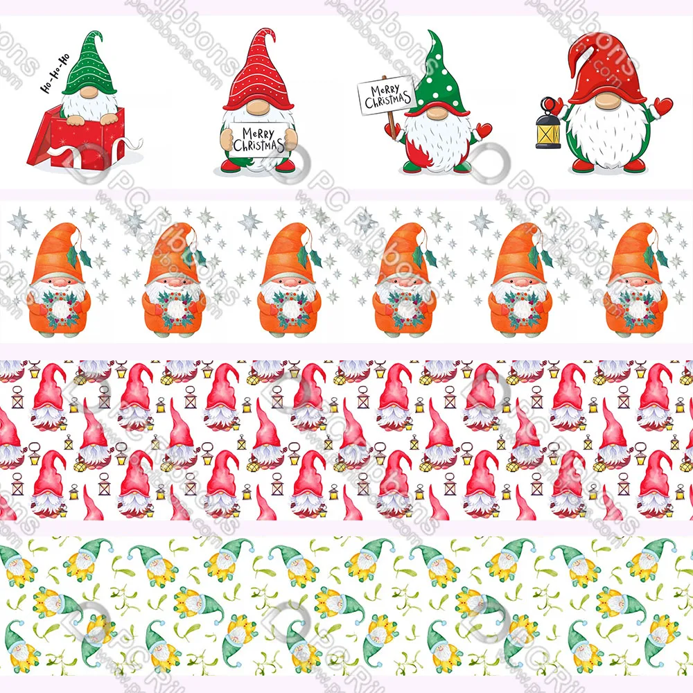

16-75MM Christmas Gnome Grosgrain Polyester Ribbon 50Yards Gift Wrapping Diy Bows Wedding Drections Ribbons
