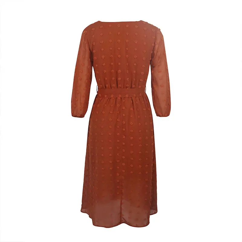 

KNOYEER Three Quarter Sleeve Maxi Dresses Women Vintage O-neck Embroidered Button Autumn Vestidos 2020 Casual Boho Long Robe