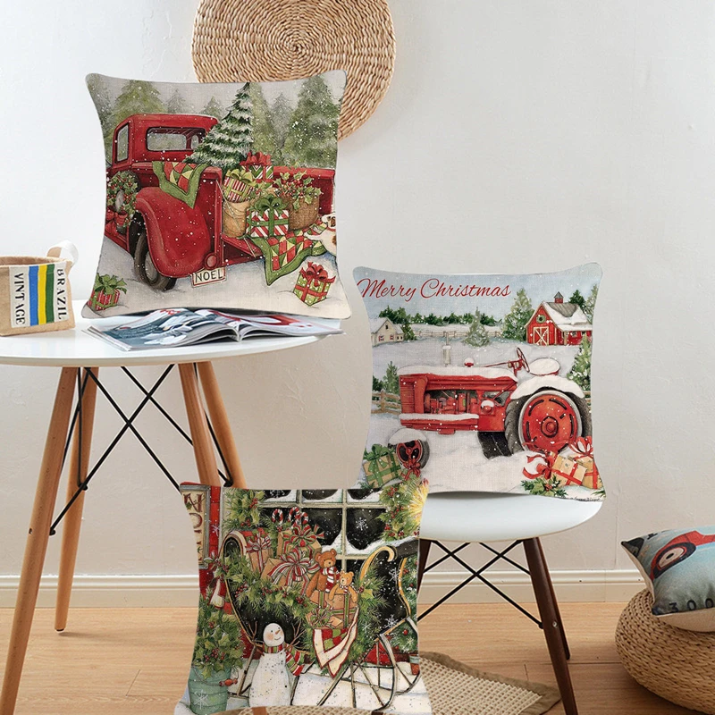 Диванная подушка Счастливого Рождества Декор для дома Санта Клаус льняная
