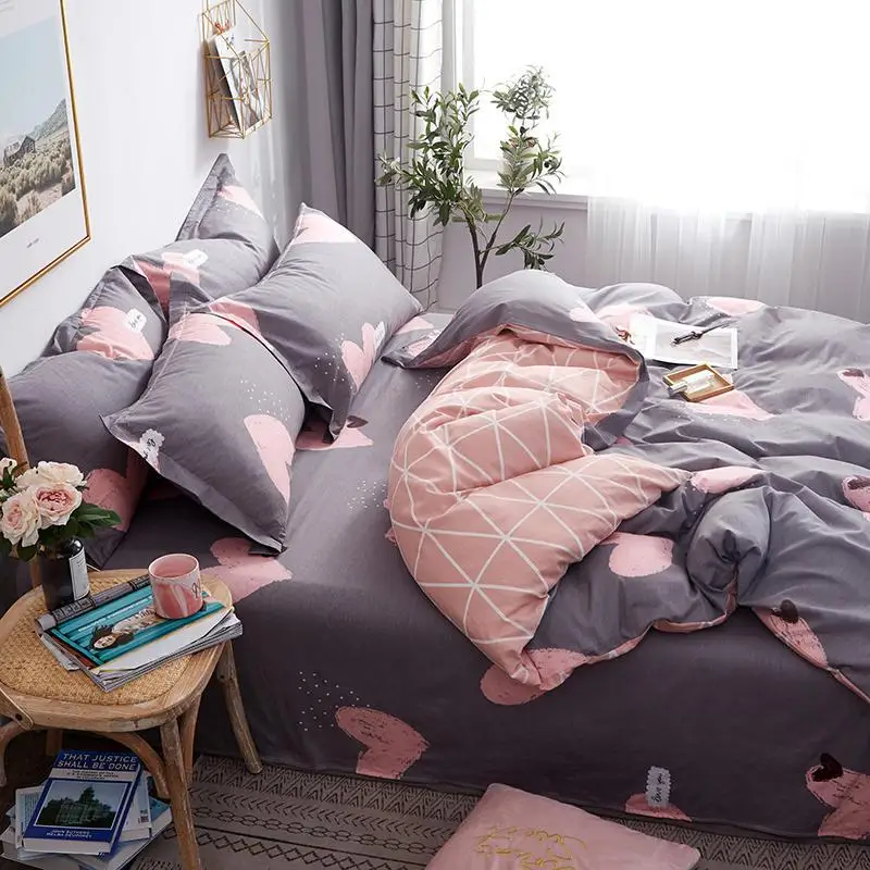 J 100% Pure Cotton Fashion Bedding Set luxury Pink love Family Sheet Duvet Cover Pillowcase Full King Single Queen bed set | Дом и сад