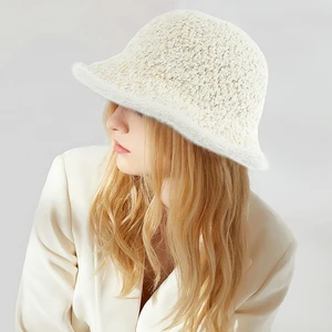 White Fisherman Hat Women Knitting Female Cashmere Knitted Hat Autumn and Winter Warm Fedoras Soild Flat Barry.Wang 2020