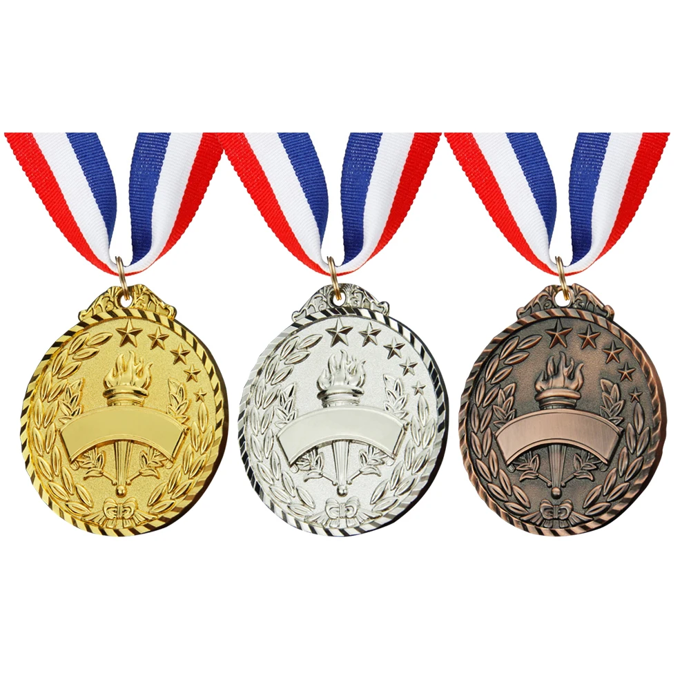 

Torch Medal Souvenir Zinc Alloy Sport Competition Prize with Ribbon Strap Winner Medals Gold Silver Bronze Medals