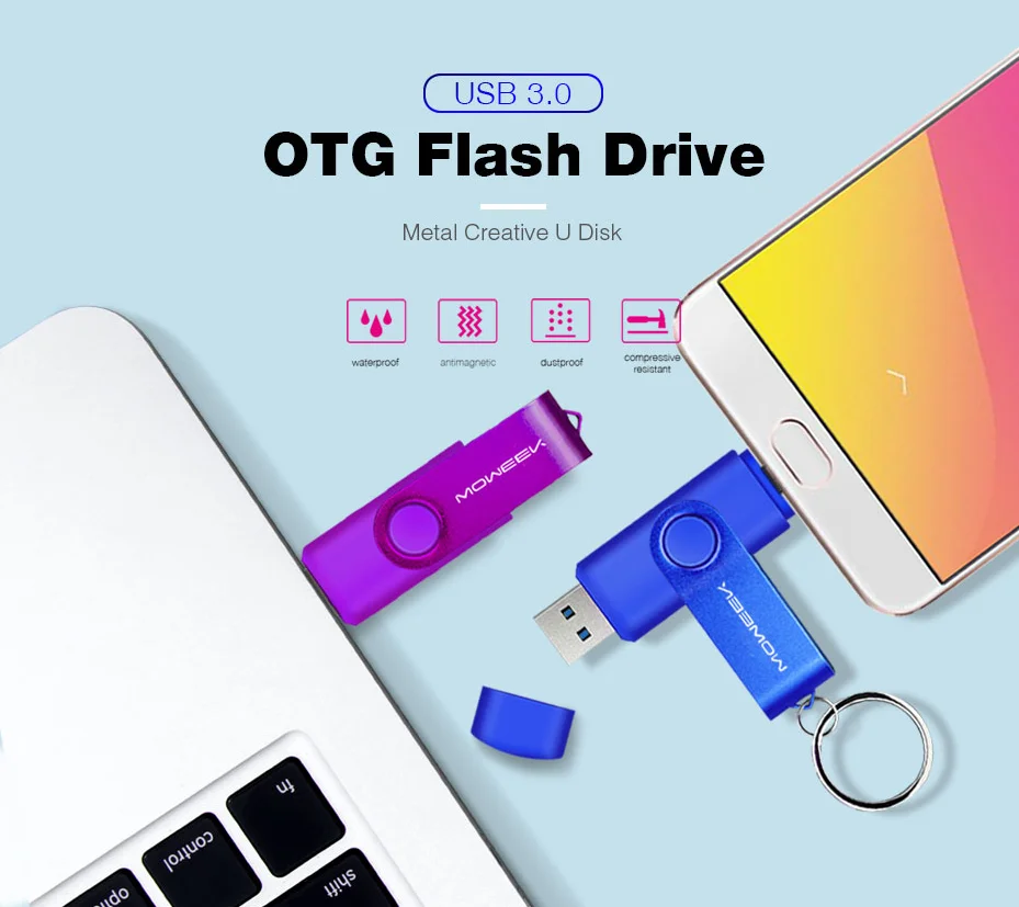 Moweek USB 3,0 OTG USB флэш-накопитель для Android смартфон 8 Гб оперативной памяти, 16 Гб встроенной памяти, 32 ГБ, 64 ГБ, 128 ГБ флэш-накопитель высокой скорости cle USB флеш-накопитель флешка