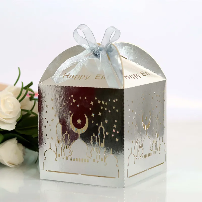 

50pcs Ramadan Festival In The Middle East Hollow Candy Box Eid Mubarak EID Moon Palace Star Packing Box Night Light Carton 6Z