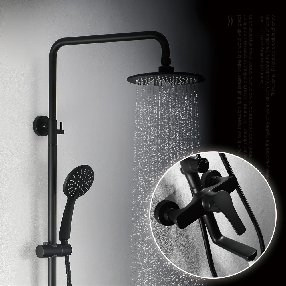 Настенные черные смесители для душа набор 10 дюймов ультра-тонкие насадки 304SUS
